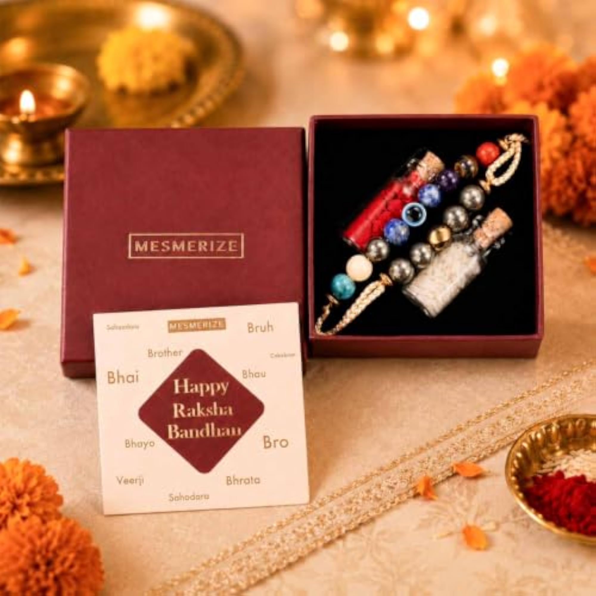 9 Chakra & Money Magnet Pyrite Natural Stone Rakhi Combo