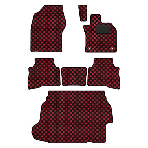 Hotfield トヨタ 互換品 新型 プリウス 60系 フロアマット+トランクマット ラゲッジマット 形状01 ハイブリッド車(HEV)/Zグレード/スペアタイヤなし/チェックレッド