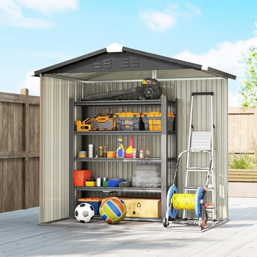 Outsunny 6.5' x 4' Outdoor Storage Shed, Metal Garden Shed with Lockable Double Doors, 4 Vents, Tool Storage House for Outdoor Patio Yard, Brown — view 7