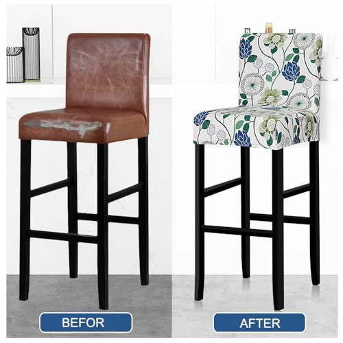 Image of Lellen Bar Stool Covers Set of 4- Jacquard Bar Stool Chair Cover with Backs,Barstool Covers Slipcovers,Stretch Barstool Seat Covers,Chair Protector Covers for Kitchen Dining Room Counter Island