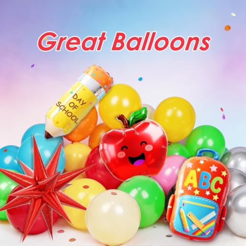 230pcs Back to School Balloon Arch Kit, Colorful Red Blue Yellow Lime Green Orange Foil Yellow Pink Nude Silver Black Pencil Balloons for First Day of School Party Decorations