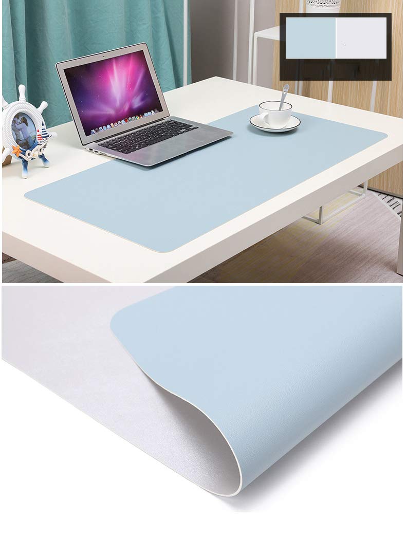 Ruby Lil Dwustronna skórzana podkładka pod mysz, mata na biurko do domowego biura, mata pod klawiaturę PU akcesoria na biurko organizer, dekoracja biurka, jasnoniebieska, 79 x 40 cm