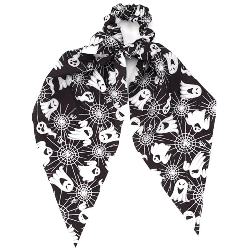 Halloween Hair Ties for Women Girls Spooky Ghost Spider Web Hair Scrunchies Black White Hair Tie Ribbon Hair Bows Halloween Party Gifts Hair Accessories