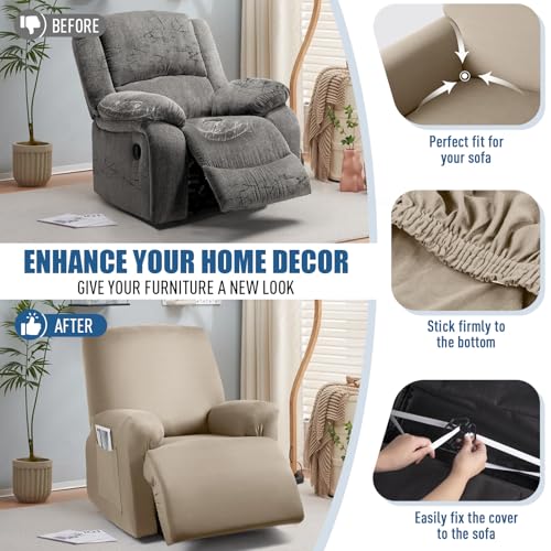 Image of TAOCOCO Stretch Recliner Couch Covers 3-Pieces Style Recliner Chair Covers Recliner Cover for Reclining Chair Slipcovers Feature Fitted Soft Washable (1 Seat, Taupe)
