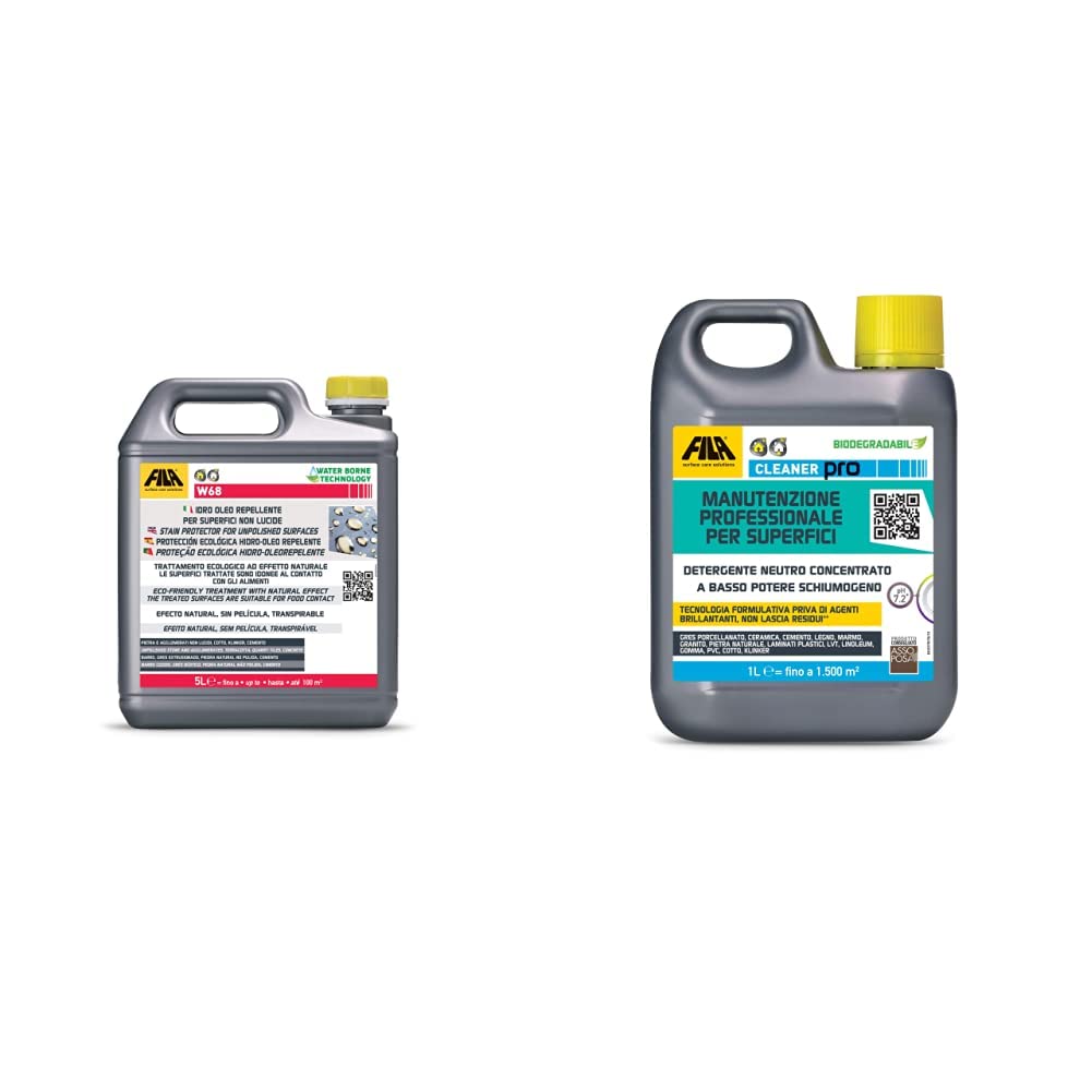 FILA Surface Care Solutions Idro oleo Repellente per superfici Non Lucide, Protegge da sporchi oleosi, 5 Litri & Detergente Universale per Pavimenti, 1 Liter