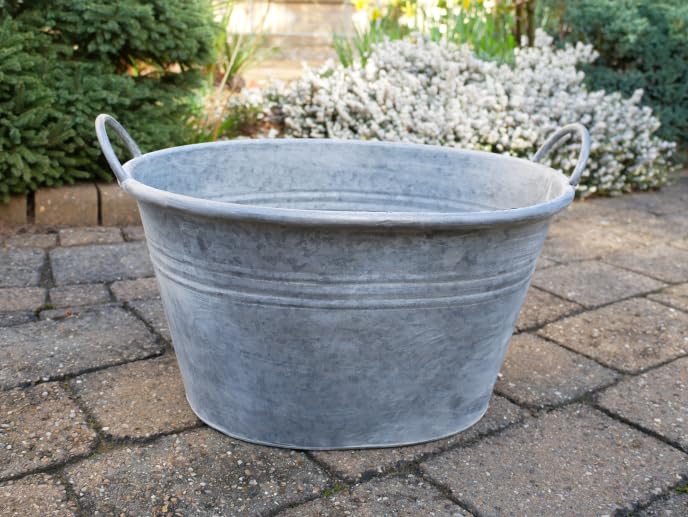 My Square Mile Large Decorative Round Vintage Galvanised Metal Pan Tub Flower Pot Planters (Medium 47cm)