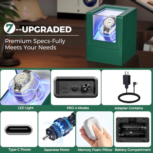 Image of ANWBROAD Watch Winder for Automatic Watches, Single Watch Winder Box Green