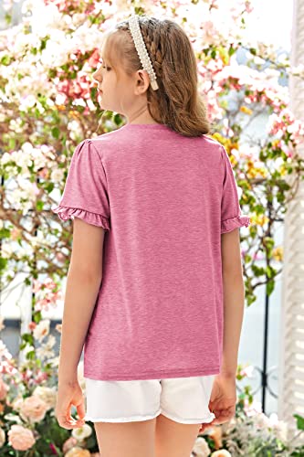 Image of Ebifin Girls Short Sleeve Tops Kids Peplum Babydoll T Shirts Tees 4-15Y | Girls T-Shirts, Crew neck Short Sleeve Shirts, Casual Tunic Tops, Cute Blouses, Summer Tees, Ruffle Hem, Loose fit