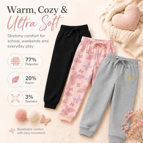 Image of BTween Kids Girls Fashion Stretch Waist Ultra Soft Jogger Pants Set 3 Pack Bundle