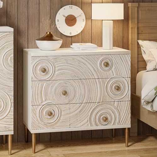 Aoikax Farmhouse 3 Drawer Dresser with Ring Motif, Disstressed Embossed