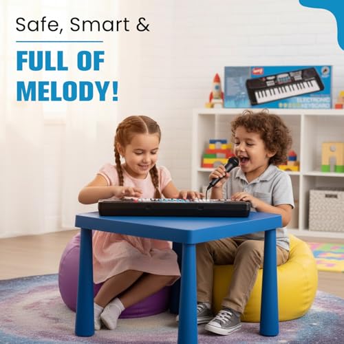 Image of Braintastic Kids Piano Keyboard with Microphone, 37 Keys, 8 Rhythms, 8 Tones with 6 in-Built Demos & Song Recording Feature for Boys & Girls (Black)