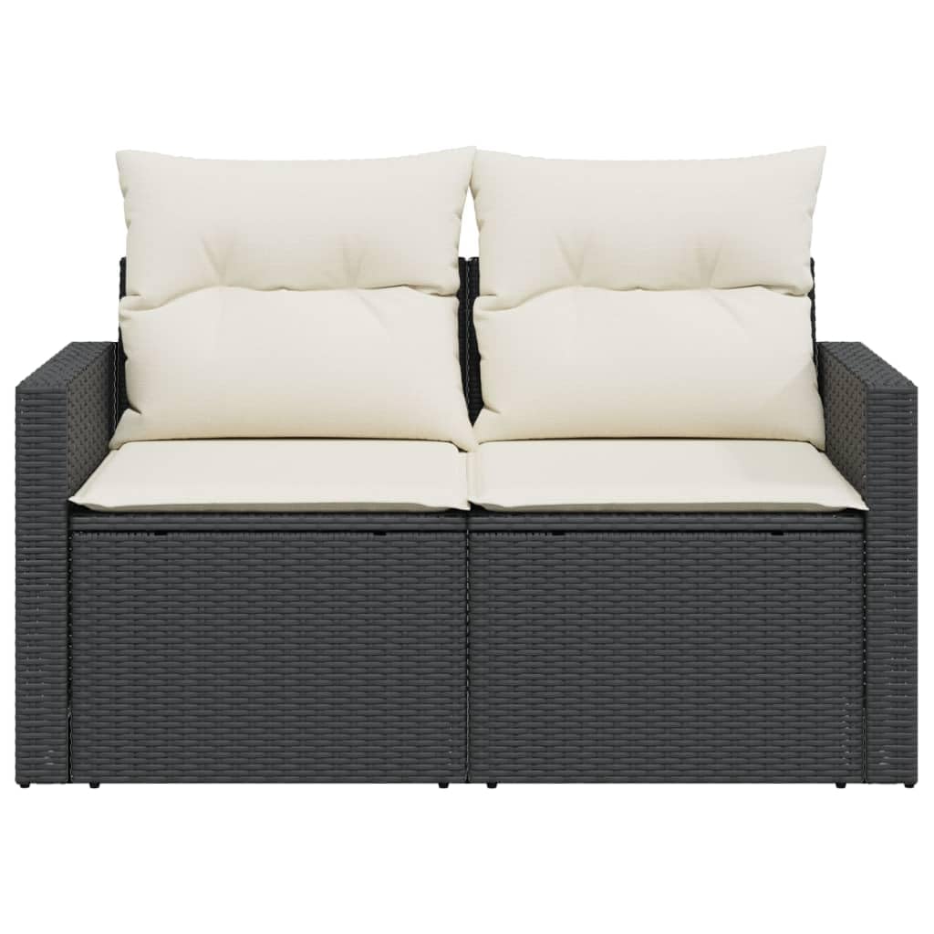 vidaXL Sofá de Jardín de 2 Plazas con Cojines, Sillón de Exterior, Sofá Modular, Asiento para Patio Terraza Balcón, Ratán Sintético Negro