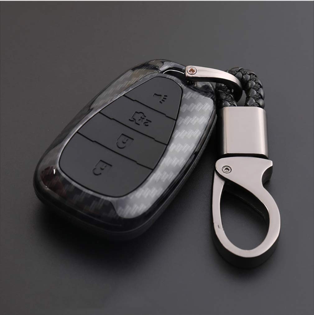 ontto Etui na kluczyki samochodowe do Chevrolet Malibu Camaro Cruze Spark Equinox Sonic Volt Bolt 2019 plastikowy pokrowiec na klucze z breloczkiem do kluczy ochrona etui z pilotem z włókna węglowego w kolorze czarnym