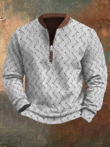 Men's Vintage Knit Print Zip-Up Sweatshirt Long Sleeve Round Collar Vintage Ethnic Print Fall Casual Tops2