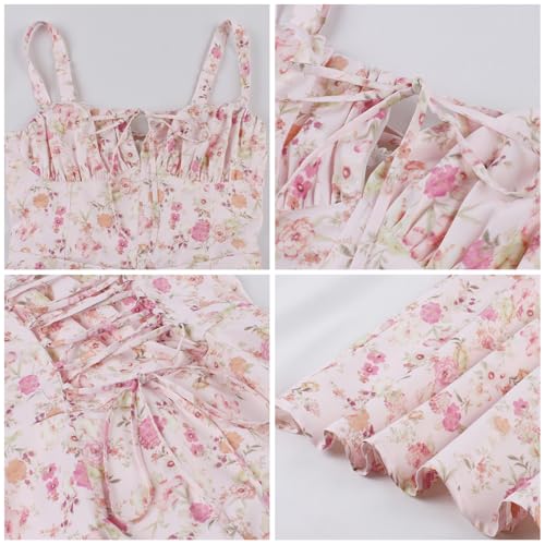 Image of IBTOM CASTLE Women Corset Dress Sleeveless Spaghetti Straps Casual Dresses Boho Slit Lace Up Flowy Midi Bustier Sundress