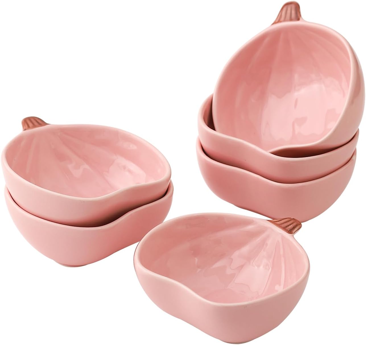 Pumpkin Ramekins 6 Ounces Oven Safe, Ceramic Ramekins Set for Baking Creme Brulee, Souffle, Pudding, Small Pumpkin Shaped Bowls for Serving Dip, Sauce and Snack, Set of 6, Pink