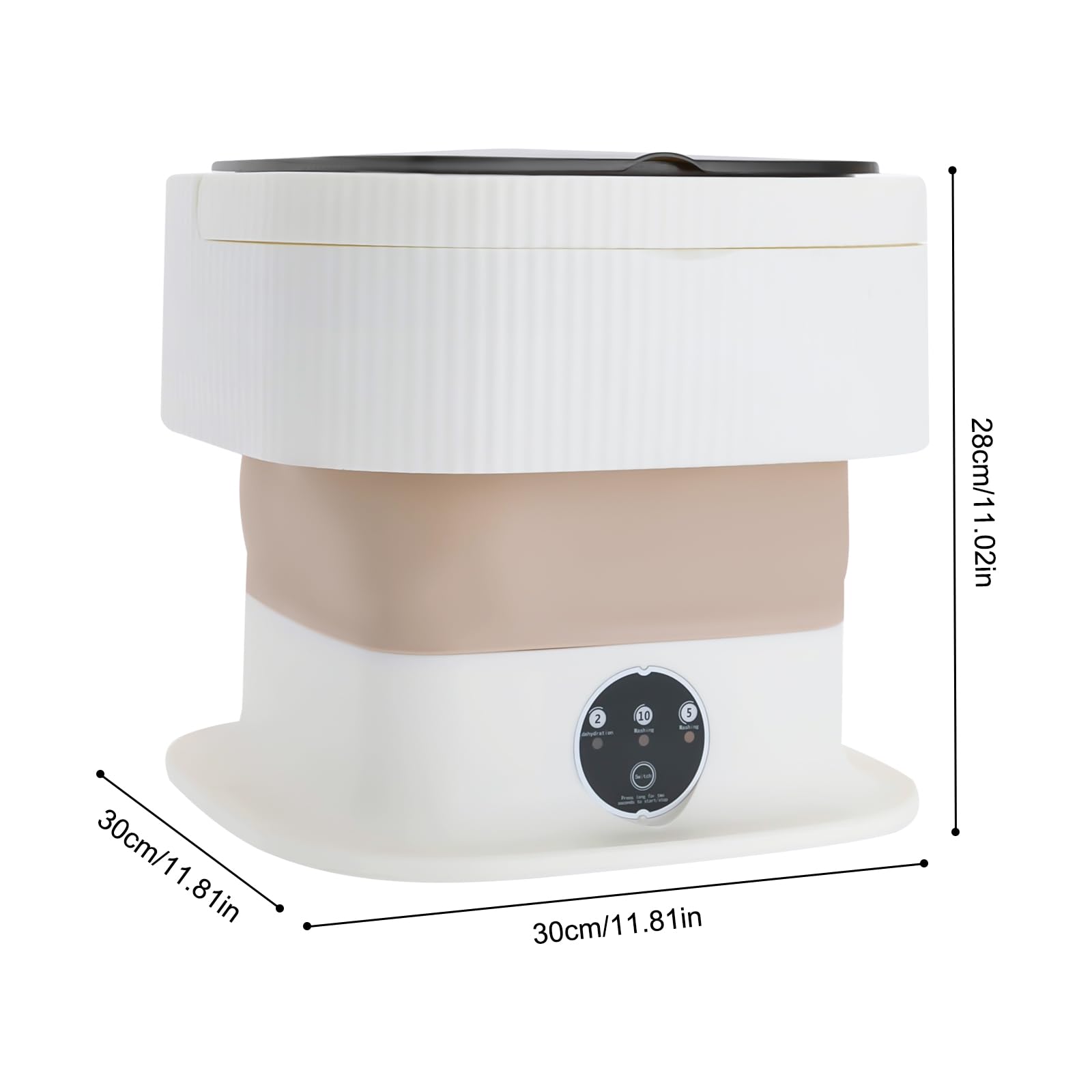 10L Mini lavadora plegable, 40W Lavadora Portátil de 3 Modos, Automática con Cesta de Drenaje, Temporizador para Viajes, Camping (Caqui)