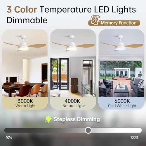 Image of Sofucor 47 Inch Ceiling Fan with Lights Flush Mount Modern Outdoor Ceiling Fans with Remote Control, 3CCT Dimmable 6 Speeds Quiet DC Motor & Timer for Patio Bedroom Living Room