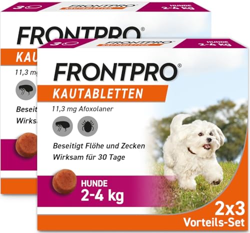 FRONTPRO Hund S - Kautablette gegen Zecken & Flöhe (kleine Hunde 2 bis 4 kg) - 2x3 Kautabletten für 6 Monate Zecken- und Flohschutz