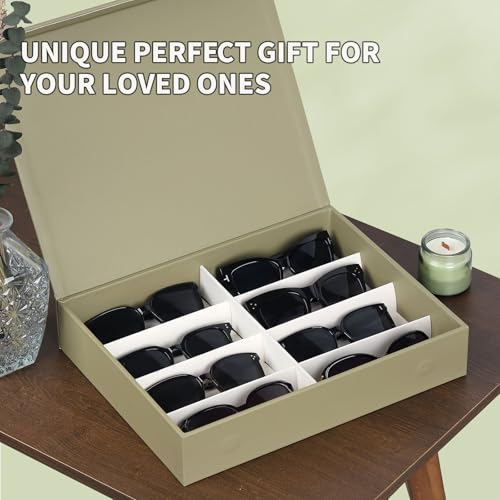 Image of AUTOARK Leather 8 Slot Sunglasses Organizer,Eyeglasses Holder for Men Women,Multiple Glasses Display Case,Light Green,MKAW053