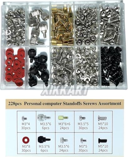 Image of XIKKART 228PCS PC Standoffs & Screws Assortment Kit | Motherboard Standoff Set M3 M3.5 M5 Screws with Washers for Computer Case, SSD, HDD, GPU, Fan Mounting | PC Build & Repair Hardware Screw Set Kit