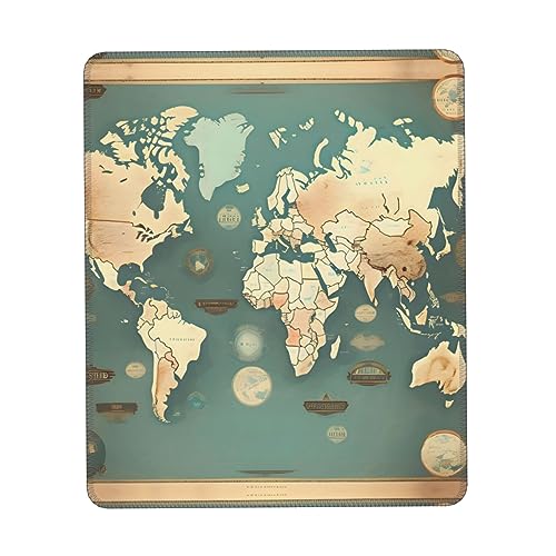 Tapis de souris rétro imprimé carte du monde – Tapis de souris polyvalent, durable et facile à nettoyer, rectangulaire, accessoires de bureau