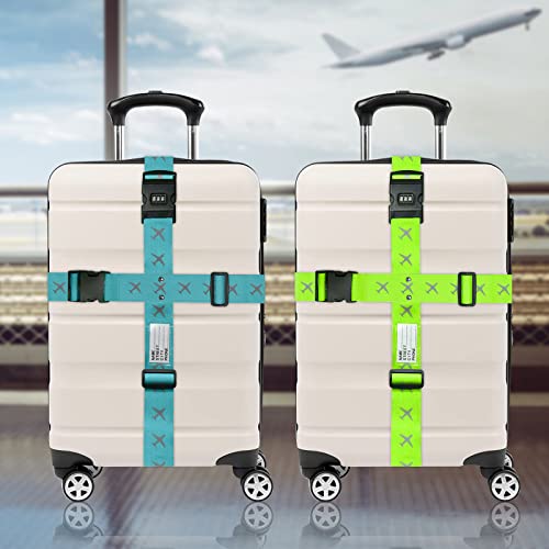 Sangle Valise Sangles A Bagage Sangle Valise Voyage 4 Pieces Avec Serrure A Combinaisonreglable Pour Valises De 20 A 34 Pouces Lac Bleu Et Vert Vif