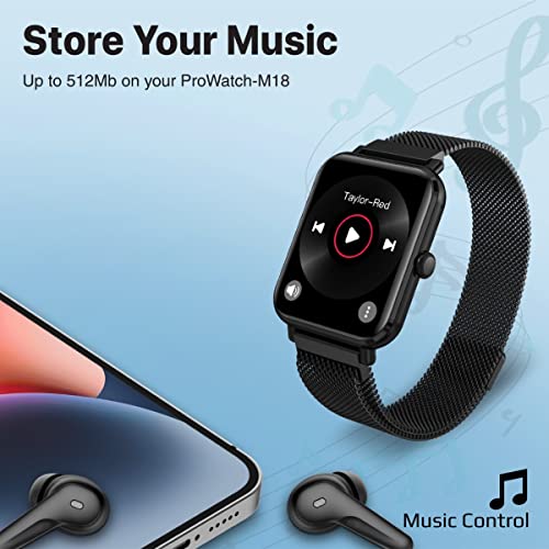 Image of Promate ProWatch-M18 Fitness Smart Watch, 1.78� AMOLED Display, 240+ Media Storage, Bluetooth Calling, IP68 Water Resistance | 20 Days Battery Life, 37 Sports Modes, Real-time HR Tracking (Black)