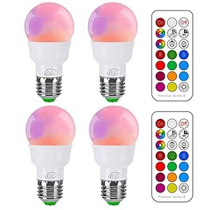 iLC Gloeilamp met afstandsbediening, kleurverandering, gekleurde lamp, LED-lamp, Edison, dimbare gekleurde lamp, 5 W, E27 RGB LED-lampen, dual memory, 12 kleuren, verpakking van 4 stuks