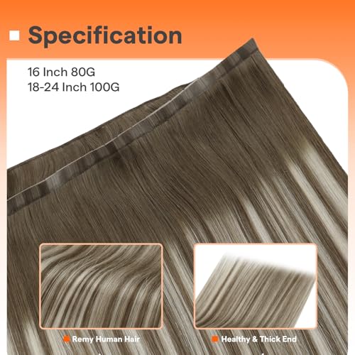 Image of Full Shine Butterfly Weft Hair Extensions 18 Inch 100G Chestnut Blonde | Chestnut Brown to Platinum Blonde Highlight, Double Genius Weft, Wedding Date Night Style, Volume Solution