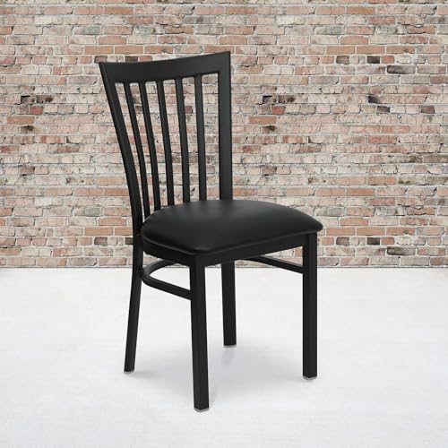 Image of Flash Furniture 2 Pack HERCULES Series Black School House Back Metal Restaurant Chair - Black Vinyl Seat
