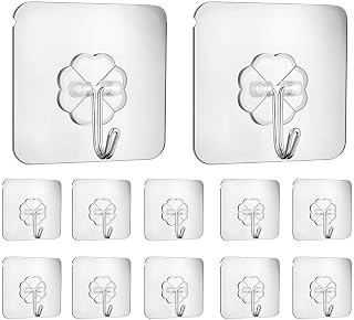 Adhesive Hooks, Self Adhesive Hooks,Waterproof Self Adhesive Hook Heavy Duty Wall Hooks for Home Kitchen Bathroom Hanging Coat Cloth Towel Key Decorations(12 Pack)