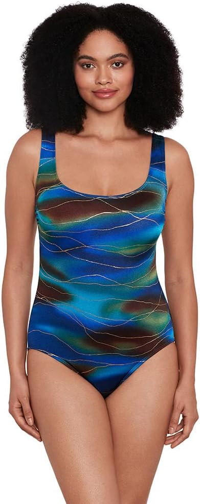 Longitude Women's Swimwear Double X-Back Tank Soft Cup Long Torso One Piece Swimsuit