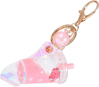 PRETYZOOM Keychain Fruit Tea Keychain with Liquid Quicksand Keychain Fruit Milk Tea Keychain Bubble Tea Keychain Acrylic Ornament Keychain Wristlet