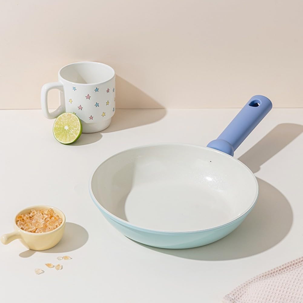 Bratpfanne 24cm Blau Schmiedeeisen Antihaftbeschichtung Wok Pfannenwender für Induktion Gasherd Kochgeschirr Küche(C+cover)