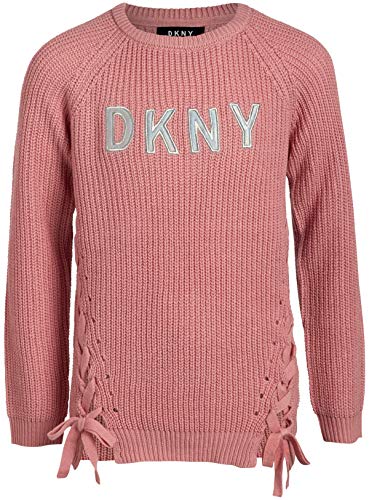 DKNY Girls Long Sleeve Fashion Pullover Sweater, Zephyr/Light Pink, Small (7)