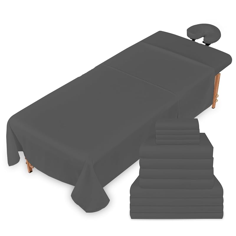 Conjunto de lençóis para maca de massagem XOLLOZ, 4 conjuntos com 3 peças, microfibra cinza