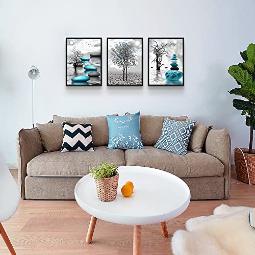 Black Framed Canvas Wall Art for Living Room Wall Decor for Bedroom Blue Abstract Wall Pictures Bathroom Black and White Paintings Office Decoration Modern Home Decor 3 Piece Framed Art Prints