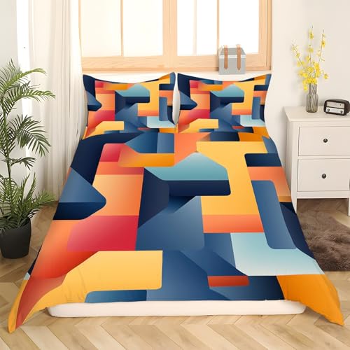 Housse de couette 160x200 fermeture éclair parure lit microfibre douce cubes - 3