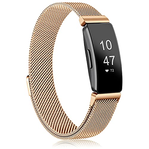Yisica Bracelet Compatible pour Fitbit Inspire HR/Fitbit Inspire, Métal en Acier Inoxydable Réglable, Bracelet de Remplacement avec Fitbit Inspire HR/Inspire, Femme Homme, S/L (04 Or Rose,L) Cover