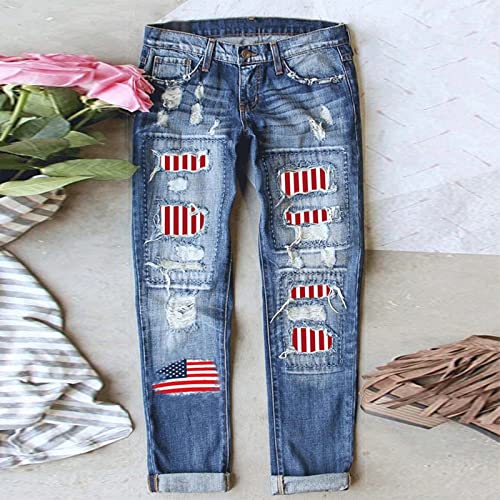 American Flag Ripped Boyfriends Jeans for Women2
