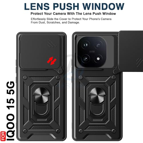 Image of AESTMO Tough Armor iQOO 15 5G Bumper Back Case Cover | Ring Holder & Sliding Camera Shield Cover | 360 Degree Protection Back Case Cover for iQOO 15 5G (Black)