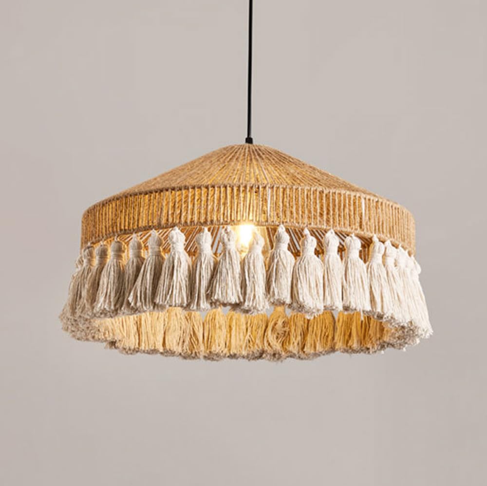 HYJAUSXB Coastal Rattan Hemp Rope Chandelier Mid Century Pendant Light Fixture Kitchen Island Vintage Wicker Basket Woven Ceiling Hanging Lamp For Dining Room Kids Bedroom Farmhouse Foyer