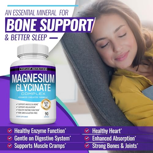 Magnesium Glycinate 525mg - High Absorption Chelated Magnesium Supplement Made with Pure Magnesium Glycinate - Supports Muscles, Sleep, Cramps, Recovery Bisglycinate Complex Vegan Non-GMO 90 Capsules - Thumbnail 4