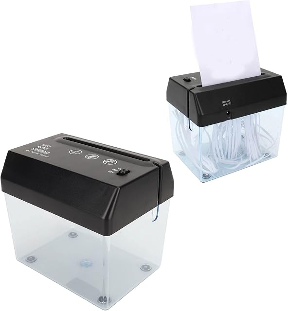 Déchiqueteuse de papier, Machine universelle de découpe de papier avec panier de papier transparent de grande capacité, batterie USB Écraser les documents de sécurité pour l'école de bureau