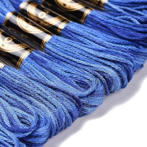 Image of FASHEWELRY 10 Skeins Embroidery Floss Friendship Bracelet String Threads 6-Ply 0.5mm Dark Blue Cross Stitch Embroidery Thread for Sewing Bracelet Making Stitching Crafts