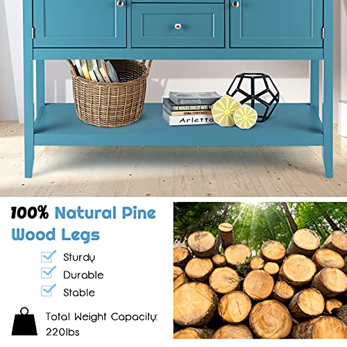 Hysache Buffet Sideboard, Wood Buffet Cabinet With 2 Drawers And 2 Storage Cabinets, Sideboard With Bottom Shelf, Ideal For Kitchen Living Room (Blue) #TOP5