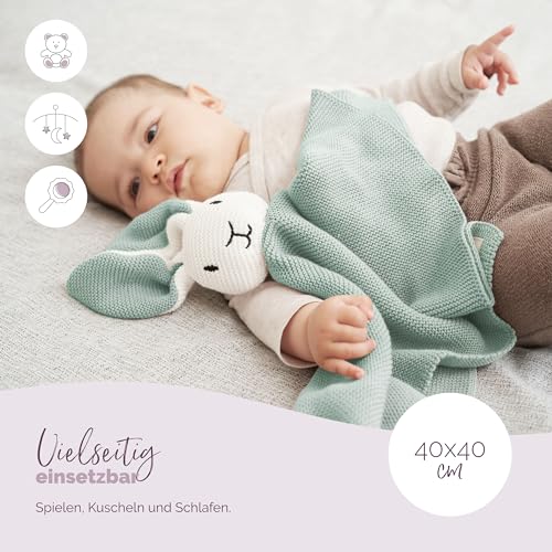 Livella Kuscheltuch „Hase“ mit Söckchen - Reine Bio-Baumwolle – Premium Schmusetuch, Kuscheldecke, Schmusedecke, Strickdecke - Samtweich & atmungsaktiv - Oeko-TEX® Standard 100 und GOTS Zertifiziert