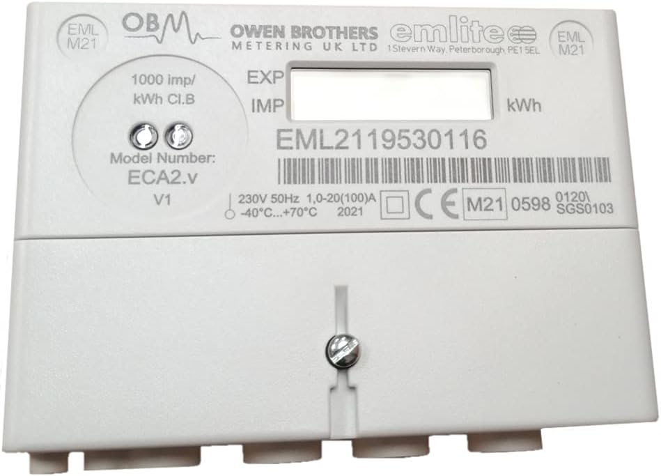 ECA2 - Single Phase 100 Amp Import kWh Electric Meter. MID Certified. Pulsed Output