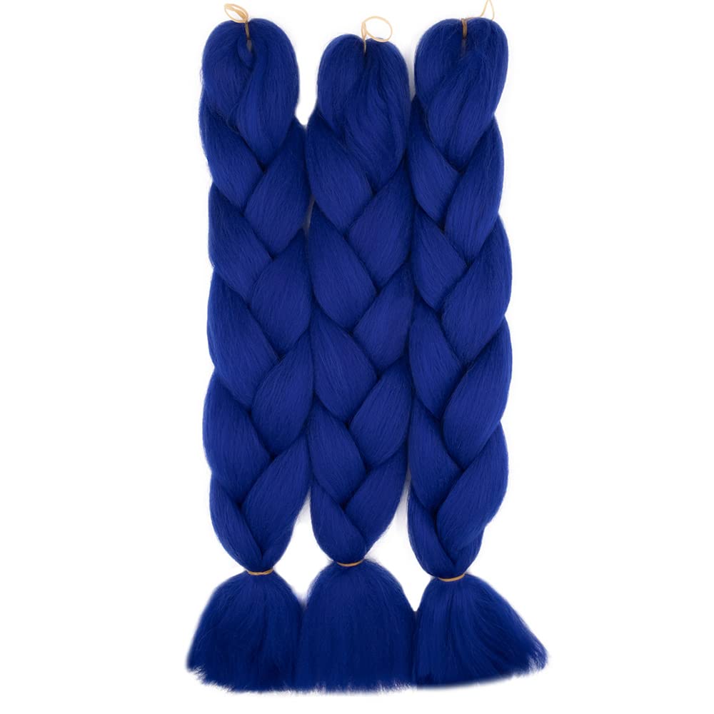 24inch Jumbo Braids Hair Extensions Ombre Braiding Hair Synthetic 3Pieces/lot Crochet Twist High Temperature African Box Braids, Sapphire Blue — view 3